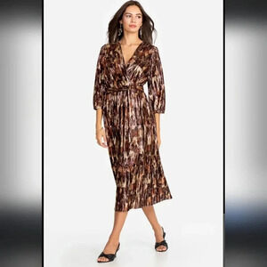 Johnny Was Tina Metallic Midi 3/4 Sleeve Wrap Dress sz M